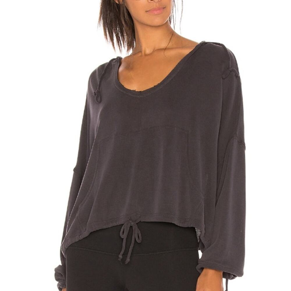 Free People Movement XS Oversized Yella Hoodie Washed Black Relaxed Beachy
